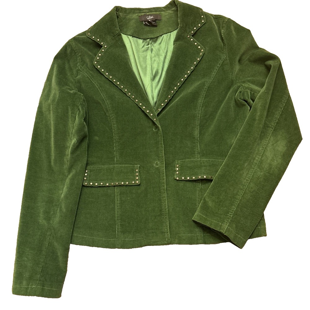 LUII Green Corduroy Stretch Blazer Jacket Rivets Womens Sz Med ANTHROPOLOGIE‎